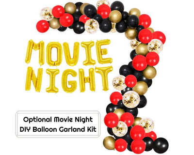 Red, Black, & Gold Balloon Garland Kit with Mylar Movie Night Balloons