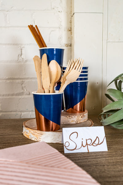 Navy and Rose Gold Foil Party Cups and Utensils