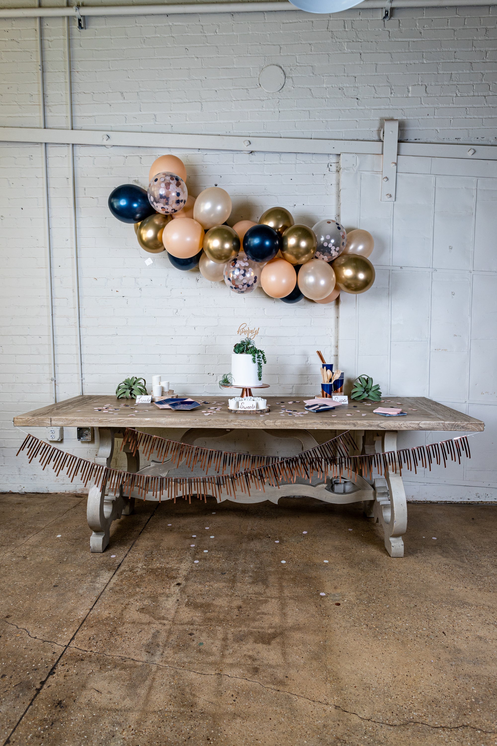 Navy Blush and Rose Gold Party with Balloon Garland