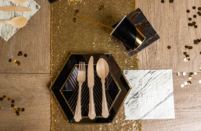 Noir Black and Gold Party Tableware Setup