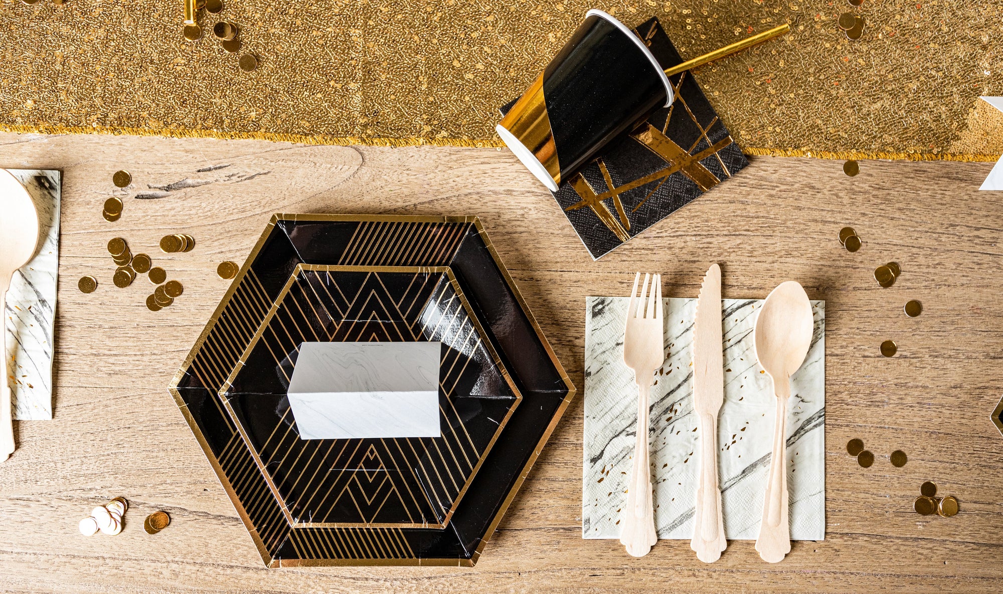 Black Noir and Gold Party Table Setting