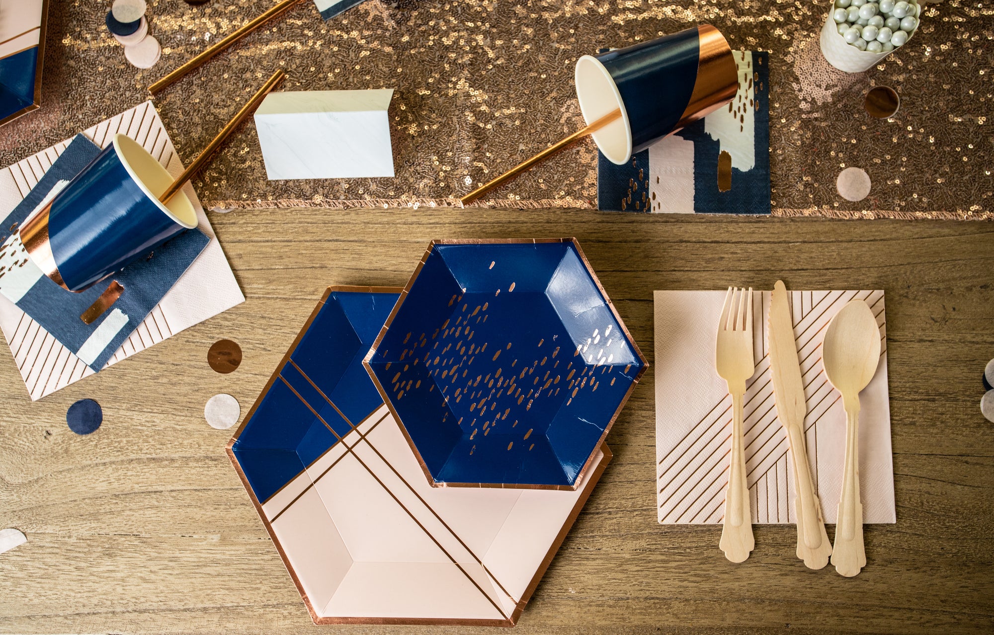 Navy Blush and Rose Gold Place Setting