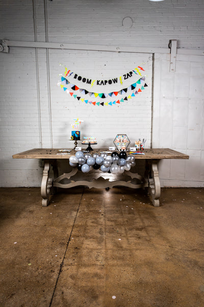 Super Hero Party Table with Balloon Garland