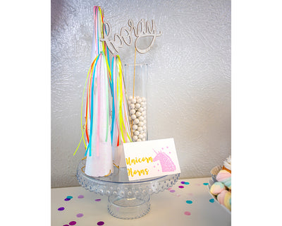 unicorn horn party hats and hooray cake topper
